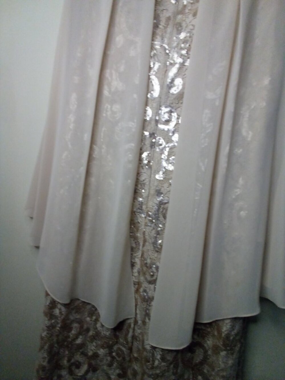 Alex Evenings Dress Women 16 Sleeveless Sheer Drape Sleeve Sequins Tan - Picture 14 of 15